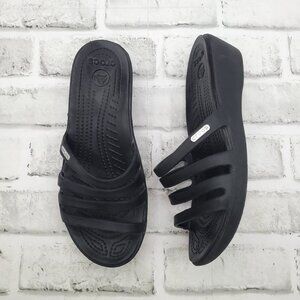 Crocs Rhonda Wedge Slip On Strappy Sandal Black Women's Size 6 Rubber